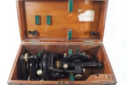 A wooden cased Theodolite by Hall Bros of Croydon, No 471804, IG37, supplied by Hall Harding Ltd,