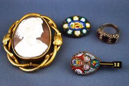 A collection of jewellery to include two micromosaic brooches...