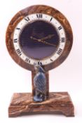 An Art Deco style variegated onyx clock,