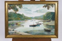 Bert Pugh, View on the Helford river, Cornwall, oil on board, signed lower right and to back,