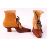 A pair of china early 20th century style heeled button boots, in buff and brown,