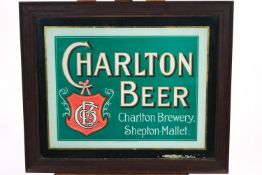 A framed advertising panel, Charlton Beer, Charlton Brewery, Shepton Mallet,