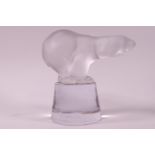 A Sevres glass car mascot style figure of an acid etched polar bear on a plinth,