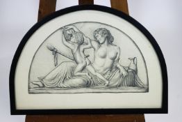 20th century School, Baccus reclining, pencil, in arched frame, overall 45.5cm x 66.5cm