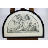20th century School, Baccus reclining, pencil, in arched frame, overall 45.5cm x 66.5cm