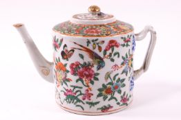 A 19th century Cantonese famille rose tea pot of straight sided cylinder form,