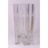 A Tapico Wirkkala glass vase of geometric squared form with staggered projections and a similar foot