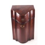 A George III mahogany knife box with chequered string edging and plated mounts