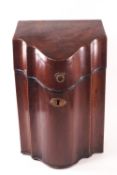 A George III mahogany knife box with chequered string edging and plated mounts