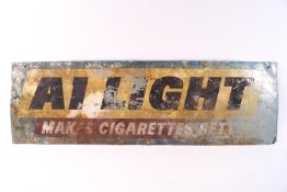 A painted aluminium sign for 'A1 Light Cigarettes',