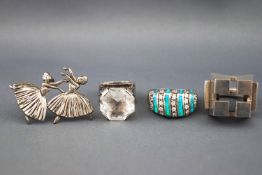 A selection of jewellery to include three dress rings (on stamped 'Sterling') and a ballerina