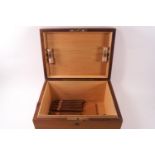 A mahogany humidor with vacant brass plague, and box wood and ebony stringing to the top,