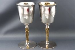 Two boxed parcel gilt Britannia Standard King Edgar goblets, numbered 89 and 90,