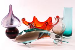 An Italian studio glass bowl, in red and blue, 14cm high,