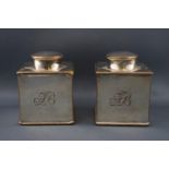 A pair of late 18th century Sheffield plate miniature square form tea caddy's with pull off lids,