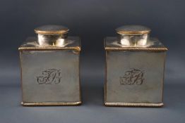 A pair of late 18th century Sheffield plate miniature square form tea caddy's with pull off lids,