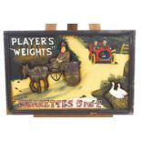 A painted wooden 'Players Weight' sign,