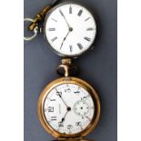 A gold plated Waltham Hunter pocket watch, case damaged and glass missing,