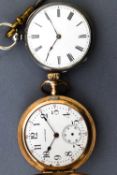 A gold plated Waltham Hunter pocket watch, case damaged and glass missing,