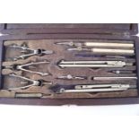 A cased set of Thorntons graphic instruments 13cm x 27cm