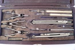 A cased set of Thorntons graphic instruments 13cm x 27cm