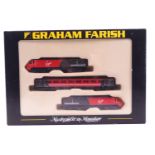 A Graham Farish Virgin train, consisting of two locomotives and a carriage,