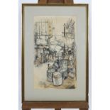 Patricia Drew, Street scene, pen and ink, signed and dated November 1970 lower left,