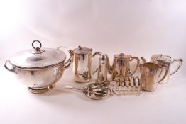 Eleven pieces of electroplate Hotel ware,