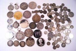 A collection of silver coins, mainly 3d,