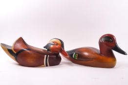 A mandarin and green winged teal decoy ducks, by Feathers Gallery,