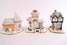 A group of three Coalport porcelain smoke house pastille burners, Dovecote,