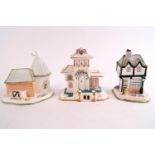 A group of three Coalport porcelain smoke house pastille burners, Dovecote,