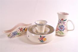 A Poole pottery combination posy bowl and trumpet vase, decorated with floral sprays, BF pattern,