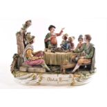 A large Capodimonte figure group 'Ottobrata Romana', topers seated around a table,