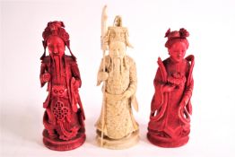 Three early 19th century Cantonese ivory chess pieces,