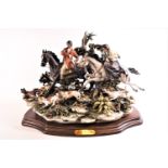 A Capodimonte figure group 'Fox Hunt' (Cacia alla Volpe), on titled stand,