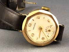 A yellow metal Oriosa wristwatch. Mechanical movement (over wound), Case back hallmarked 9ct gold.