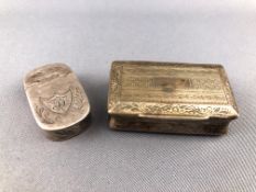 A small hinged lid silver snuff (?) box with bright cut decoration, Birmingham 1798, 3cm long,