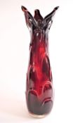 An Art glass (possibly Italian), flashed red glass vase of naturalistic form,