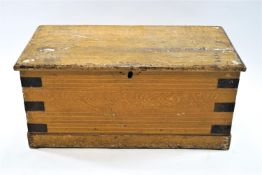 A Victorian pine blanket box, with original painted simulated wood grain,