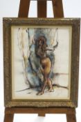 Michael D'Aguilar, nude before a curtain, pastel on paper, signed lower right and dated 1973,