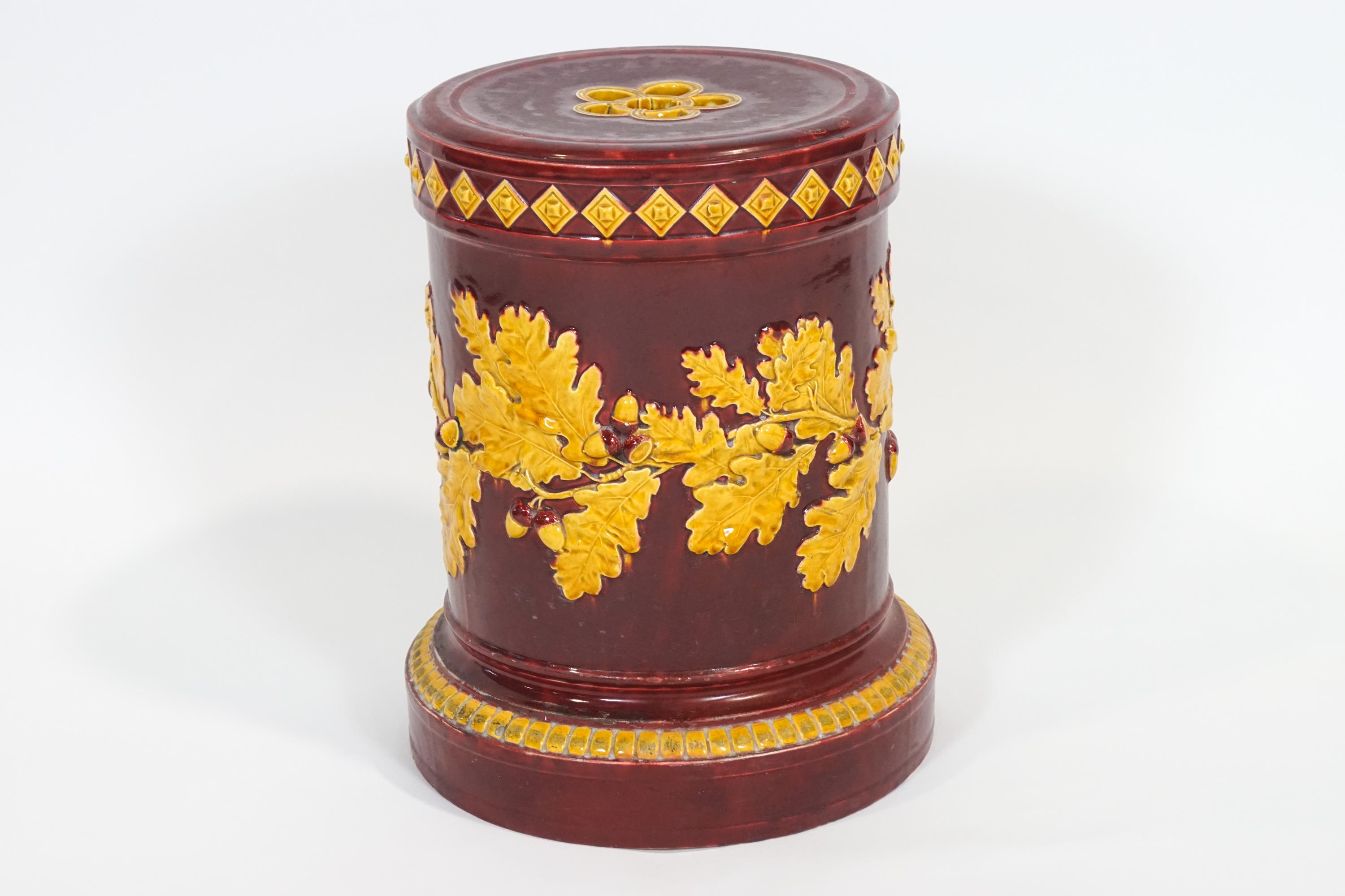 A Wedgwood majolica garden seat of columnar form,