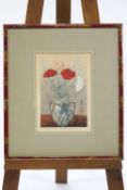A Japanese print in lacquered frame and a Chinese silk panel in lacquered frame,