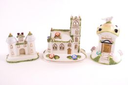 A group of three Coalport porcelain smoke house pastille burners, The Oast House,