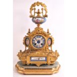 A 19th century French gilt metal and Sevres style porcelain panel mantel clock,