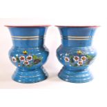 A pair of enamel wine coolers, of bellied Campana form,