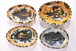 Four pieces of Newlyn Celtic pottery Folksy ware, comprising four oval/ovoid bowls,