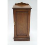 A 19th century mahogany pot cupboard, with raised back above a panelled door on plinth base,