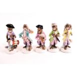 A Meissen style porcelain nine piece Monkey Band or Affen Kapelle after the original by Kandler,