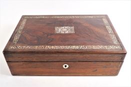 A Victorian rosewood writing slope, inlaid with mother of pearl,